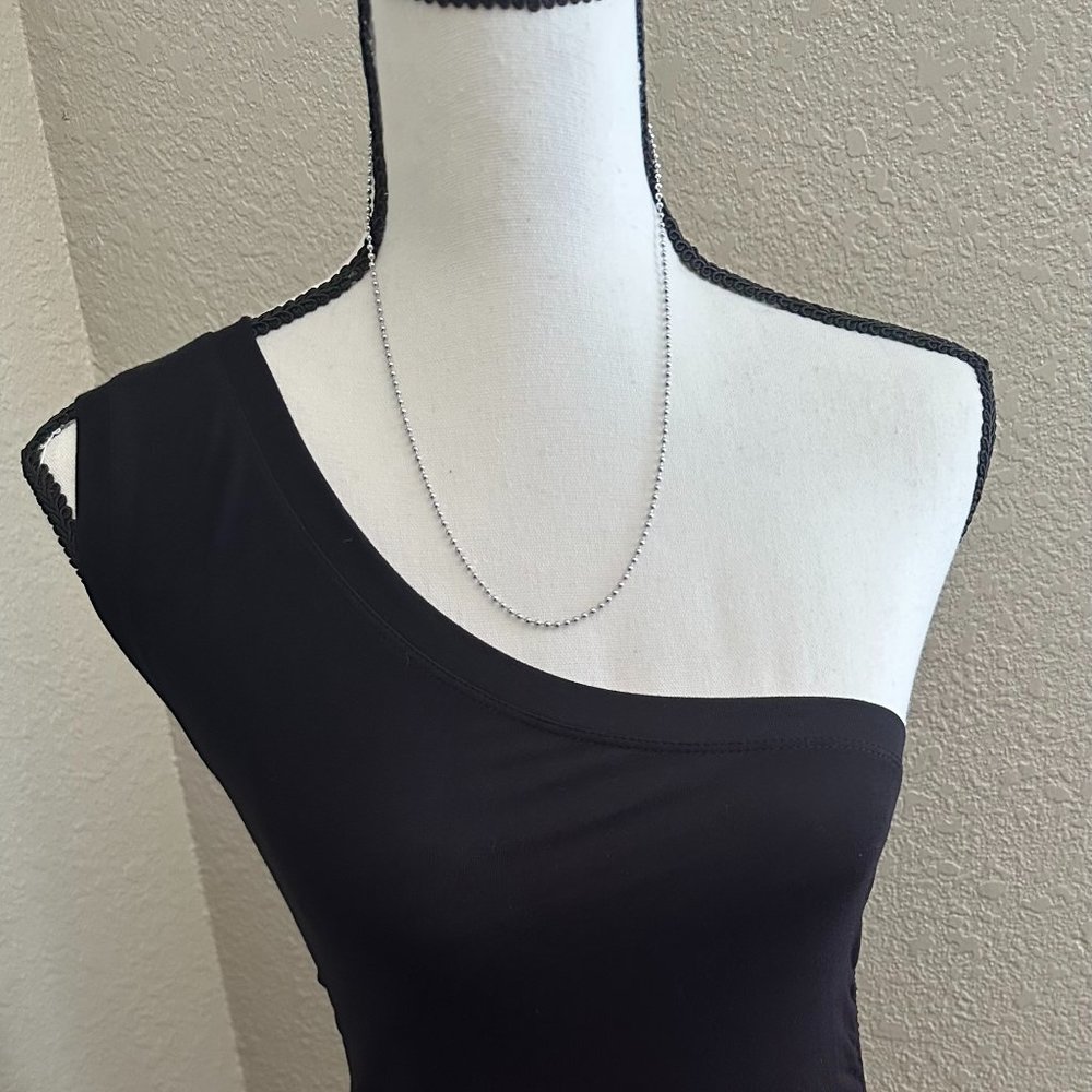 Good American Good Touch Ruched One Shoulder Mini Dress Women's 4 Black Pullover